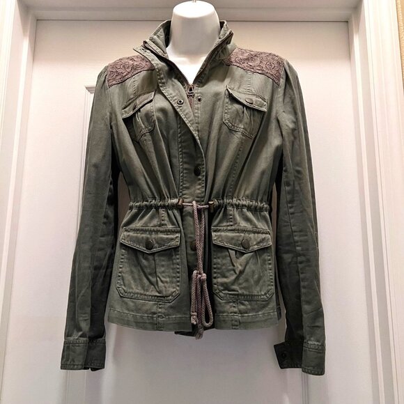 Candie's Jackets & Blazers - Candie's Army Green Women's Jacket-Lace Shoulders-Drawstring Waist-Size Larg